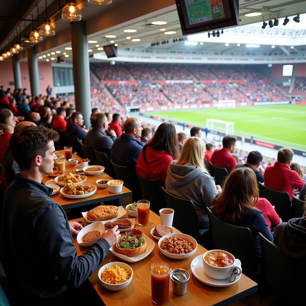 Enjoying Food and Drinks at a Tbilisi Football Stadium