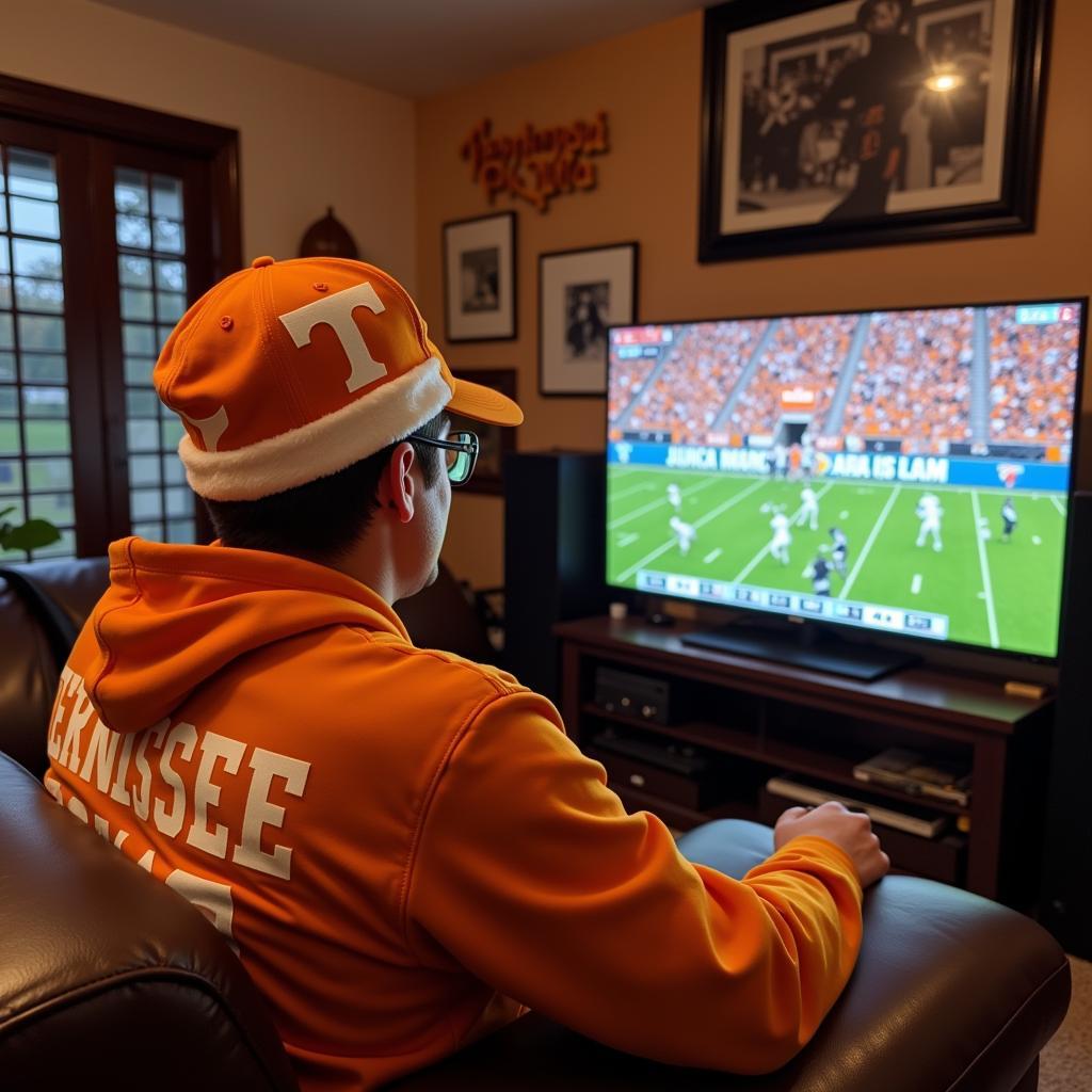 Tennessee Football Fan Watching Game at Home