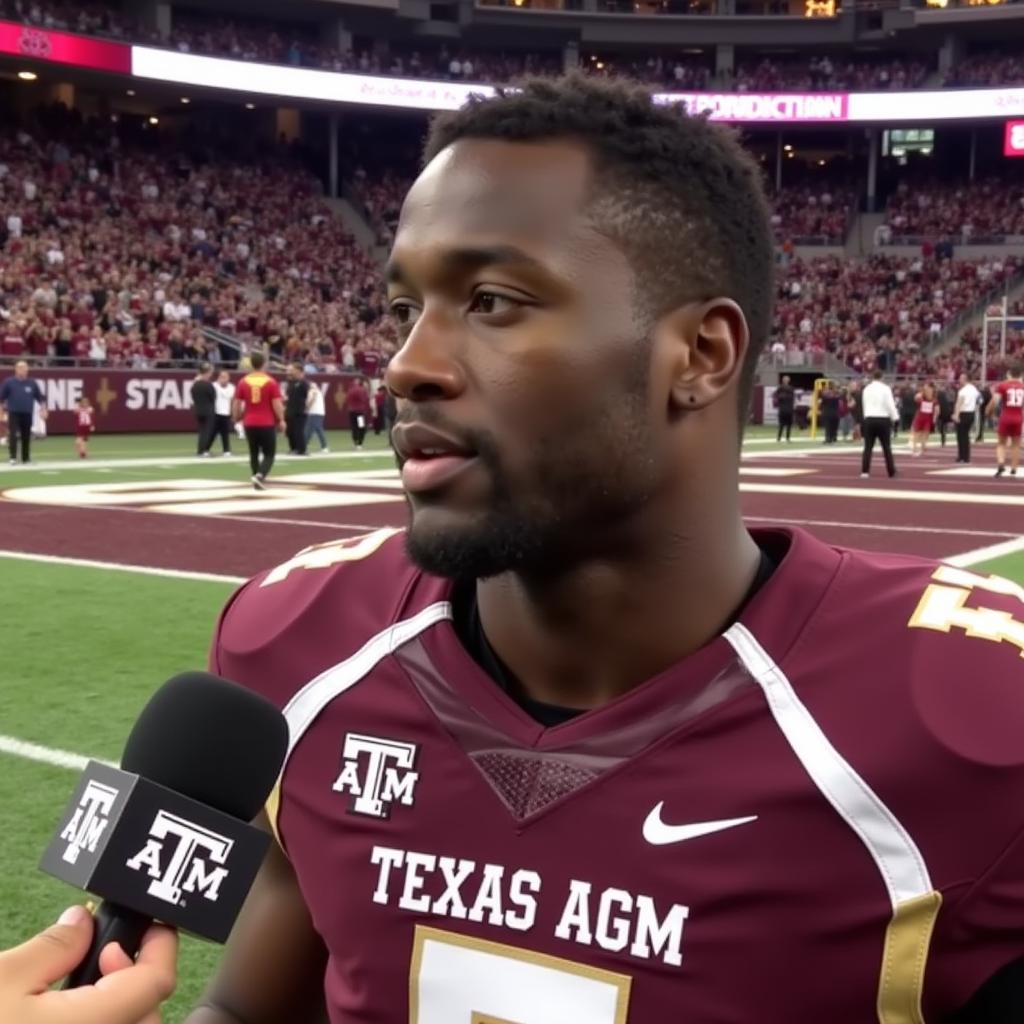 Texas A&M Football Player Being Interviewed After the Game