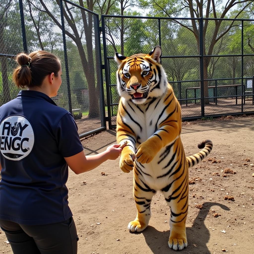 Tiger Mascot and Handler Interaction