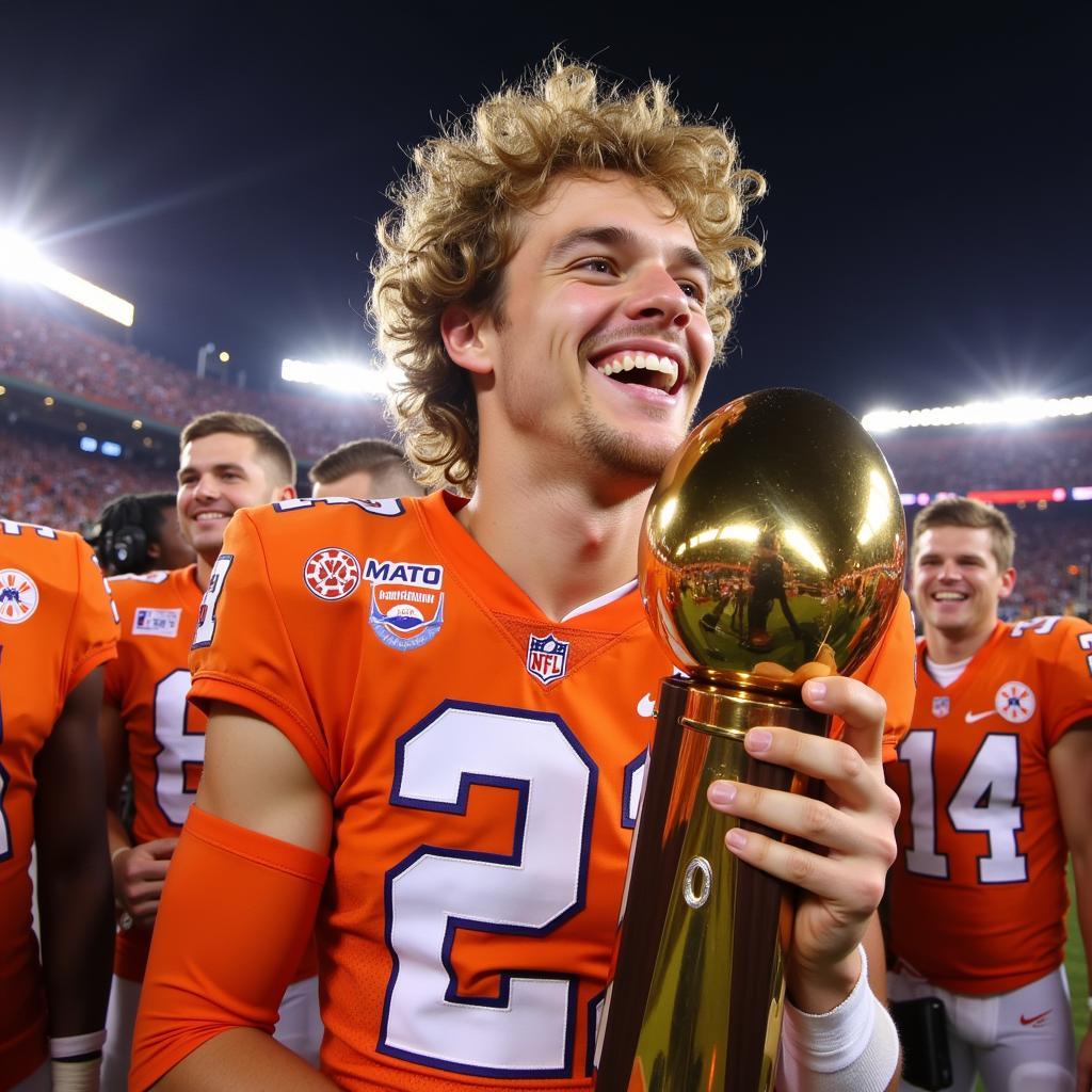 Trevor Lawrence celebrates Clemson's National Championship victory