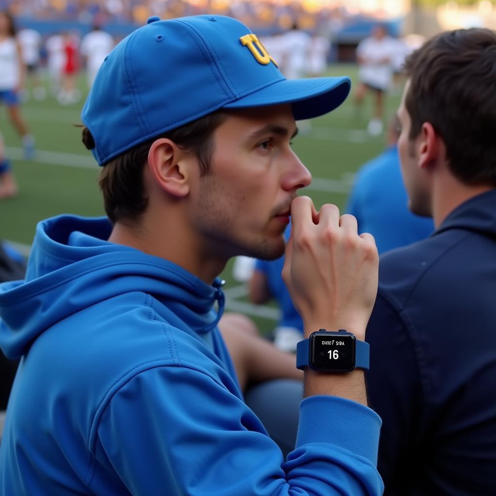 UCLA Football Fan Checking Live Score on Smartwatch