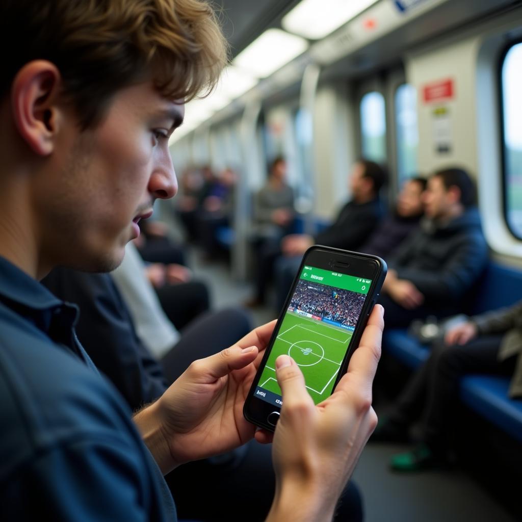 Using a Live Football Score App During Commute