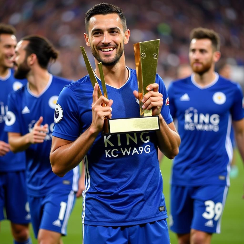 Jamie Vardy receiving the Premier League Golden Boot award