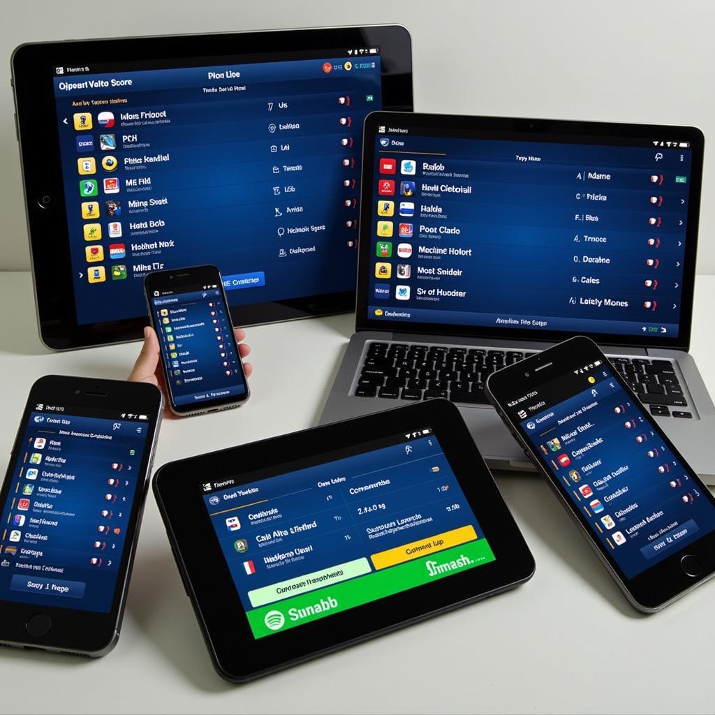 Various Devices Displaying Live Football Scores from Different Leagues