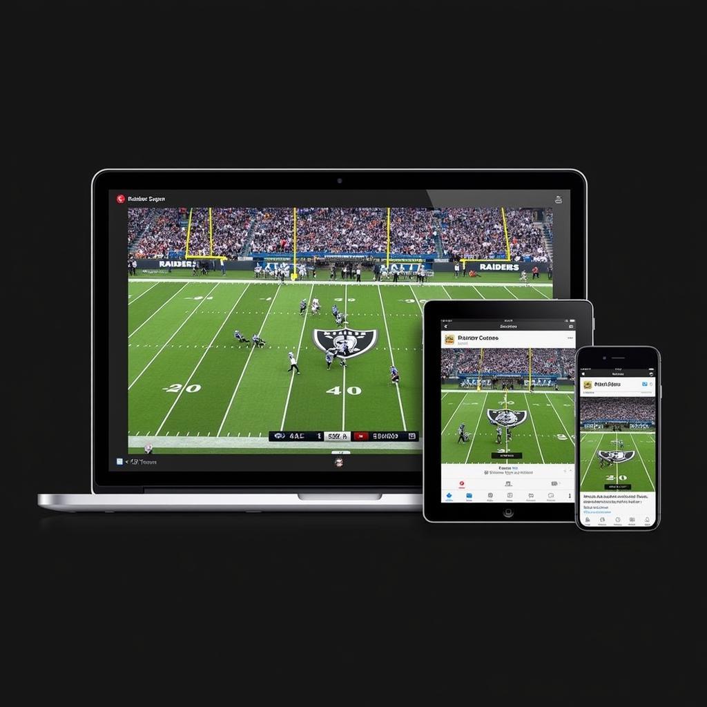 Multiple devices showcasing a Raiders football live stream