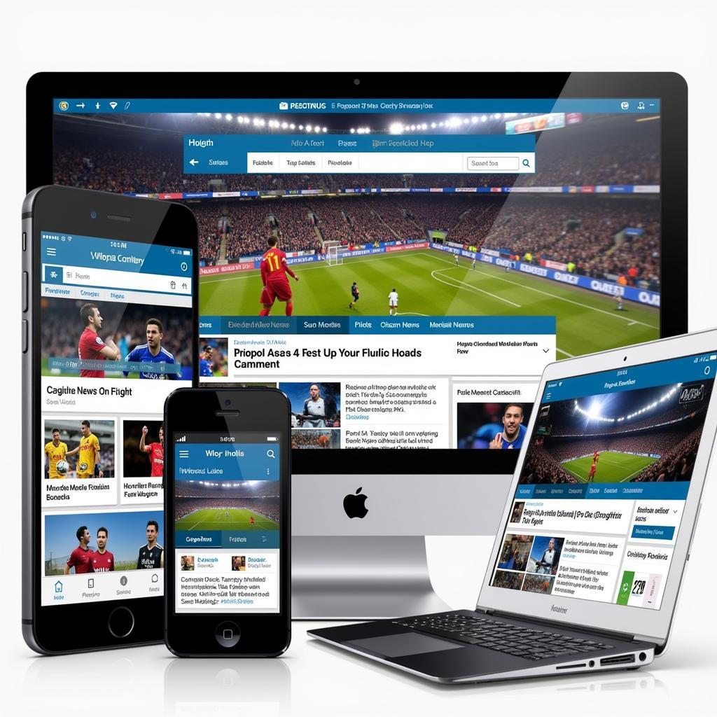 Various football news platforms on different devices