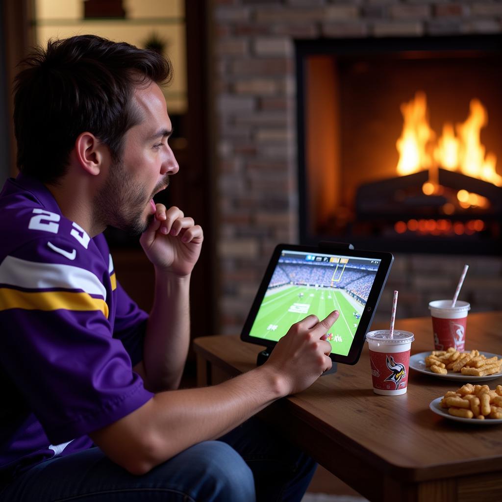 Vikings Fan Watching Game on Tablet