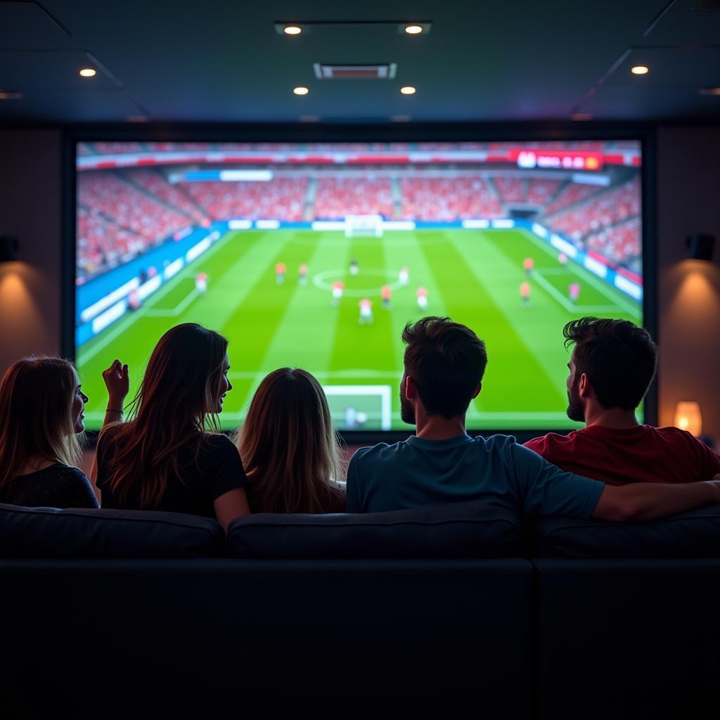 Fans watching the 2018 World Cup on a large television screen