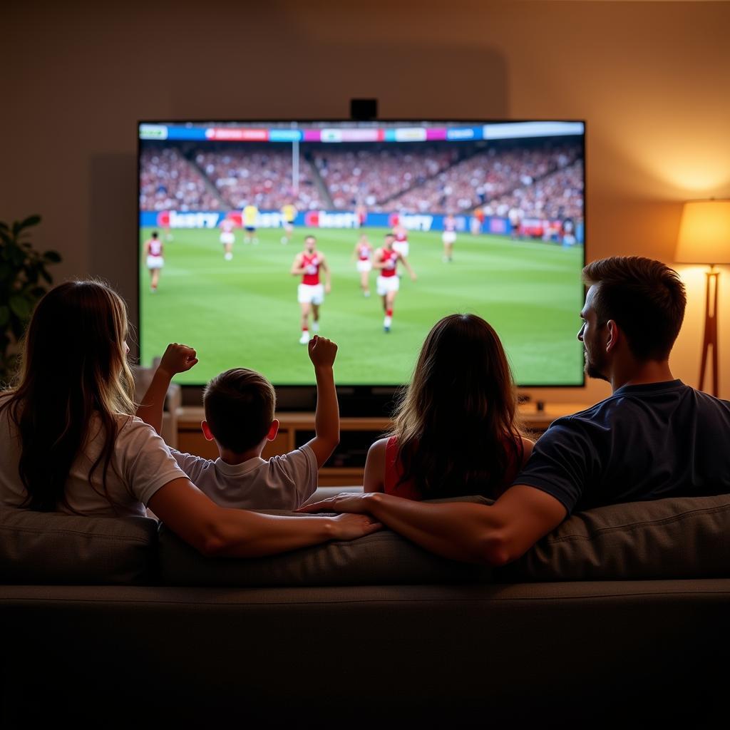 Family Watching AFL Live on TV