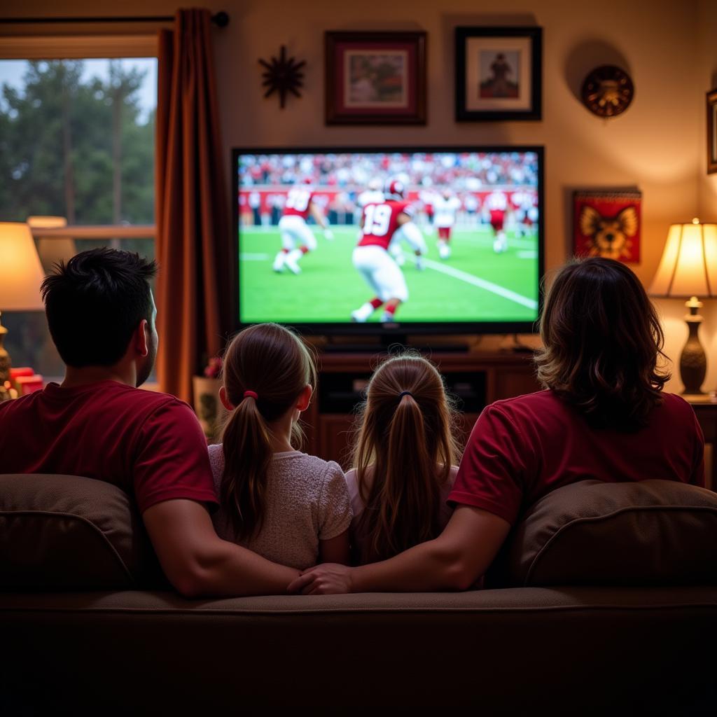 Family Watching Arkansas State Football on TV