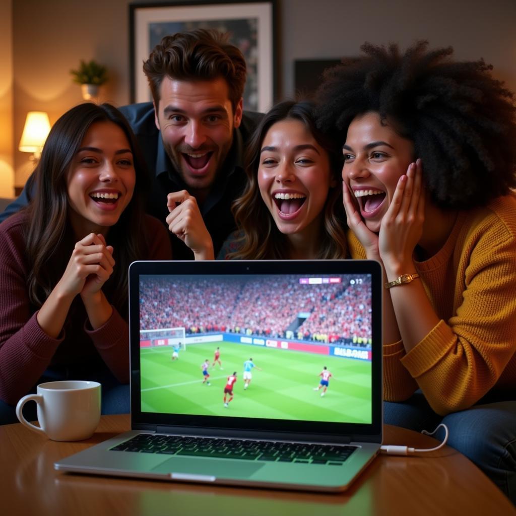 A group of friends watching a BHS football live stream together.