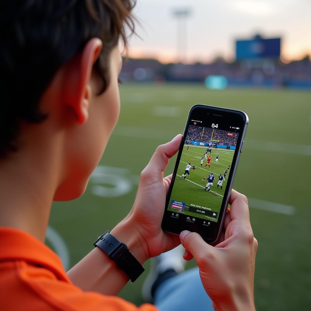 A person streaming DirecTV Sunday Football Live on their phone