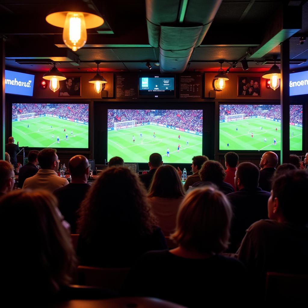 Fans watching a football game at a sports bar