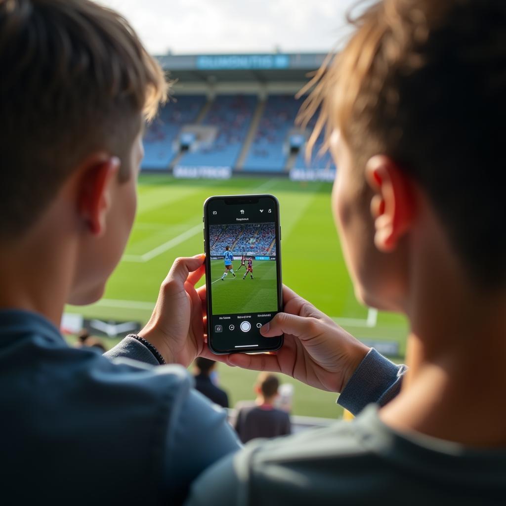 A person enjoying a live football match on their mobile phone using a streaming app.