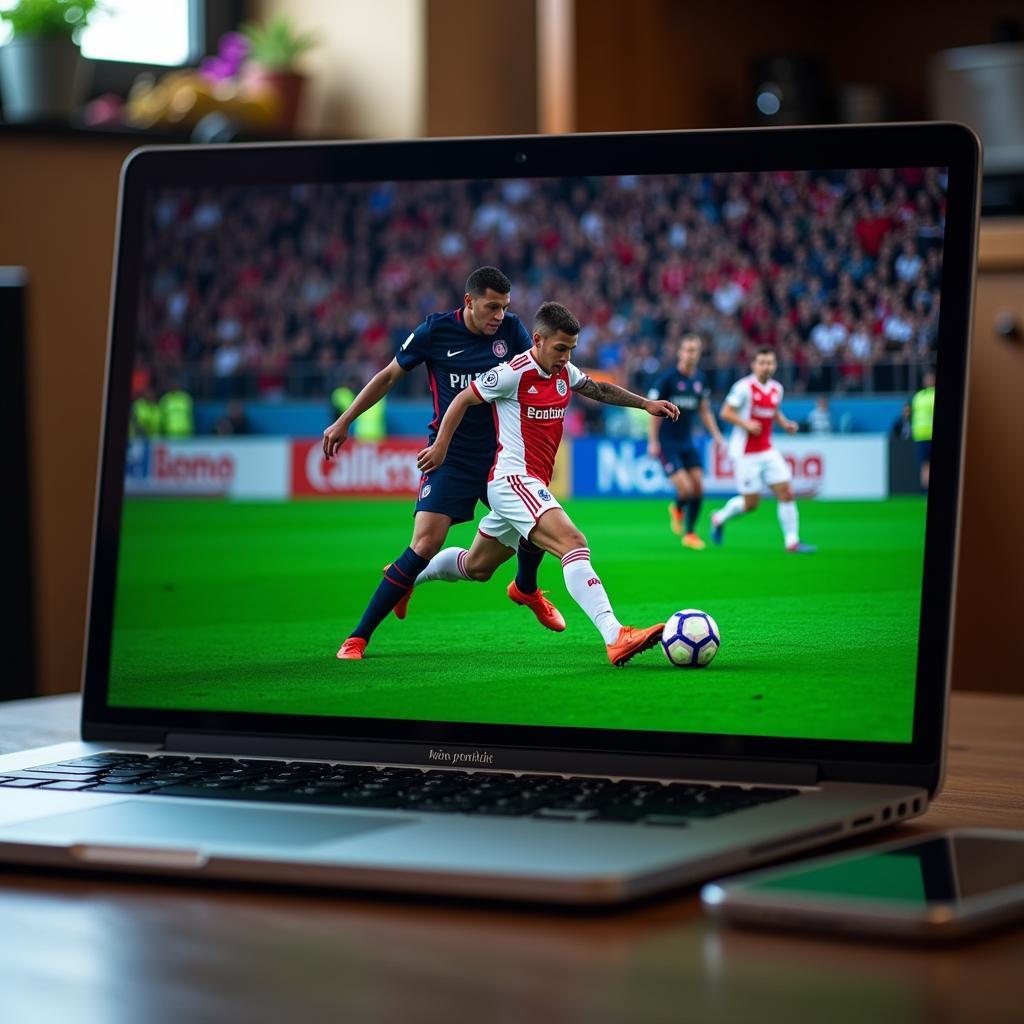 Watching Football Match on Laptop via Online Streaming Service