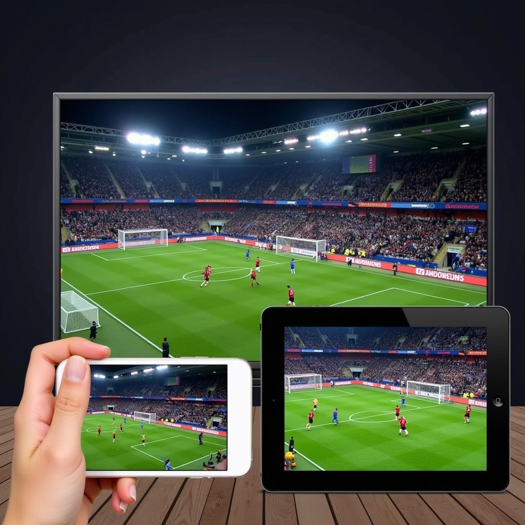 Streaming live football matches on various devices like smartphones, tablets, and smart TVs