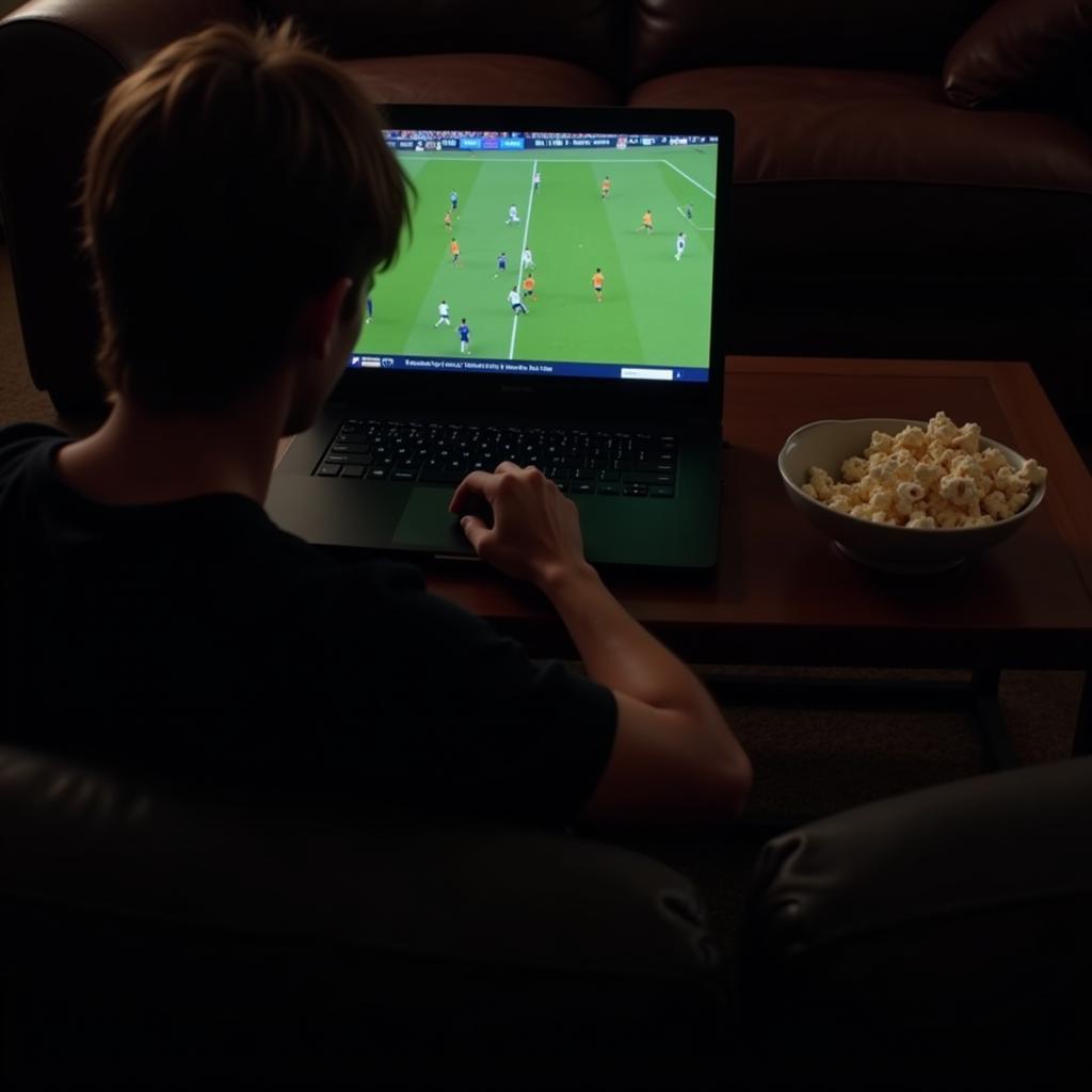 Watching live football on a laptop screen