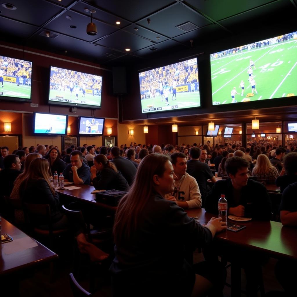 Fans watching Michigan football at a sports bar.