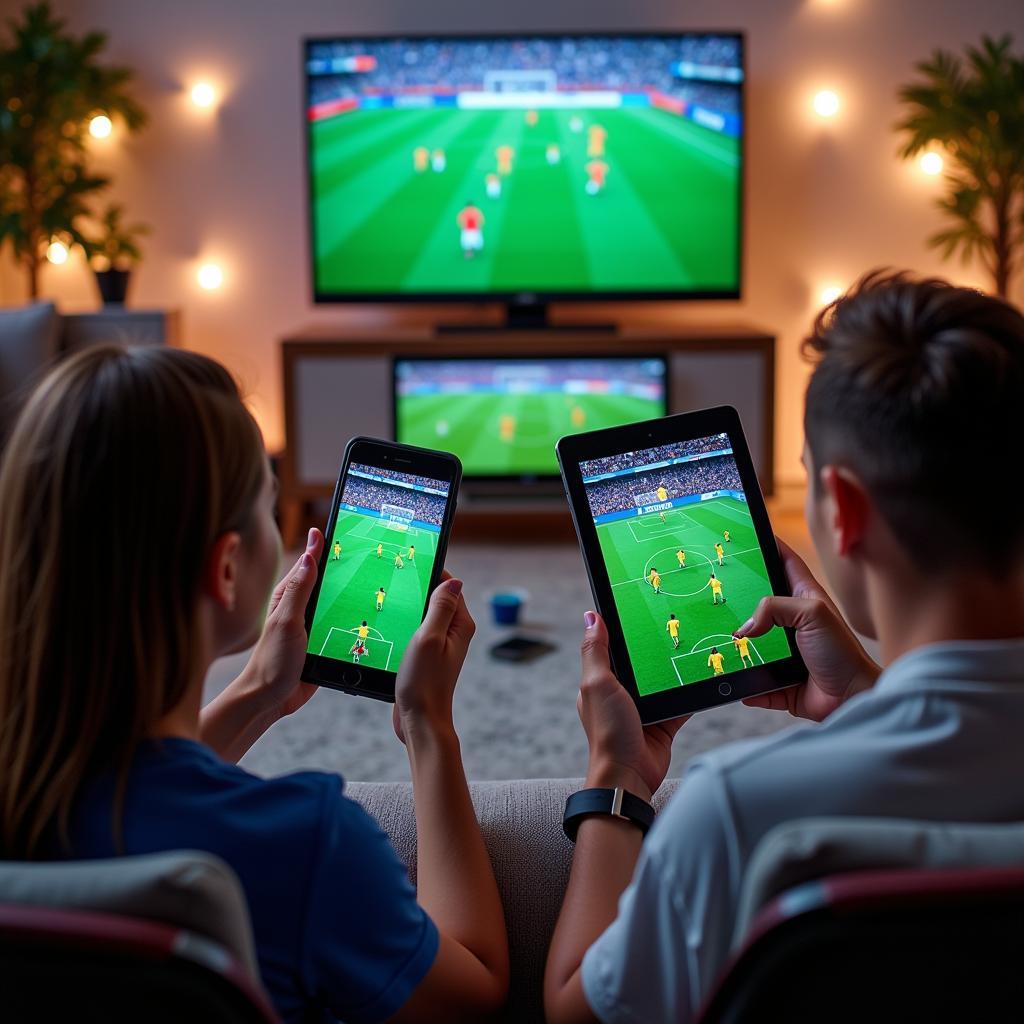 Fans watching the World Cup on multiple devices