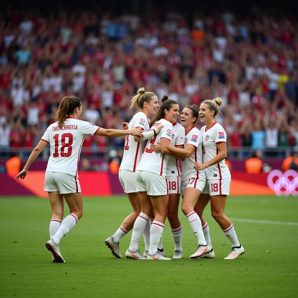 Women's Olympic Football Team Celebrating a Goal