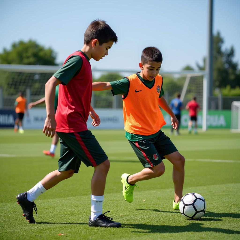 Young Algerian football players training