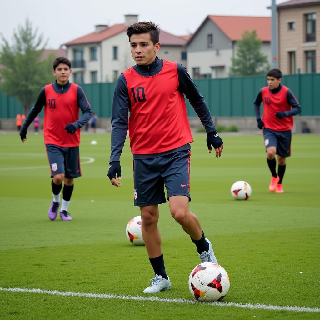 Young Armenian footballers diligently training on the field, representing the future of Armenian football.