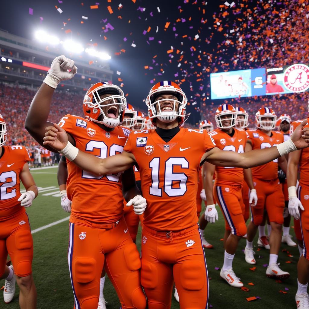 Clemson celebrates victory over Alabama in the 2019 College Football Championship.