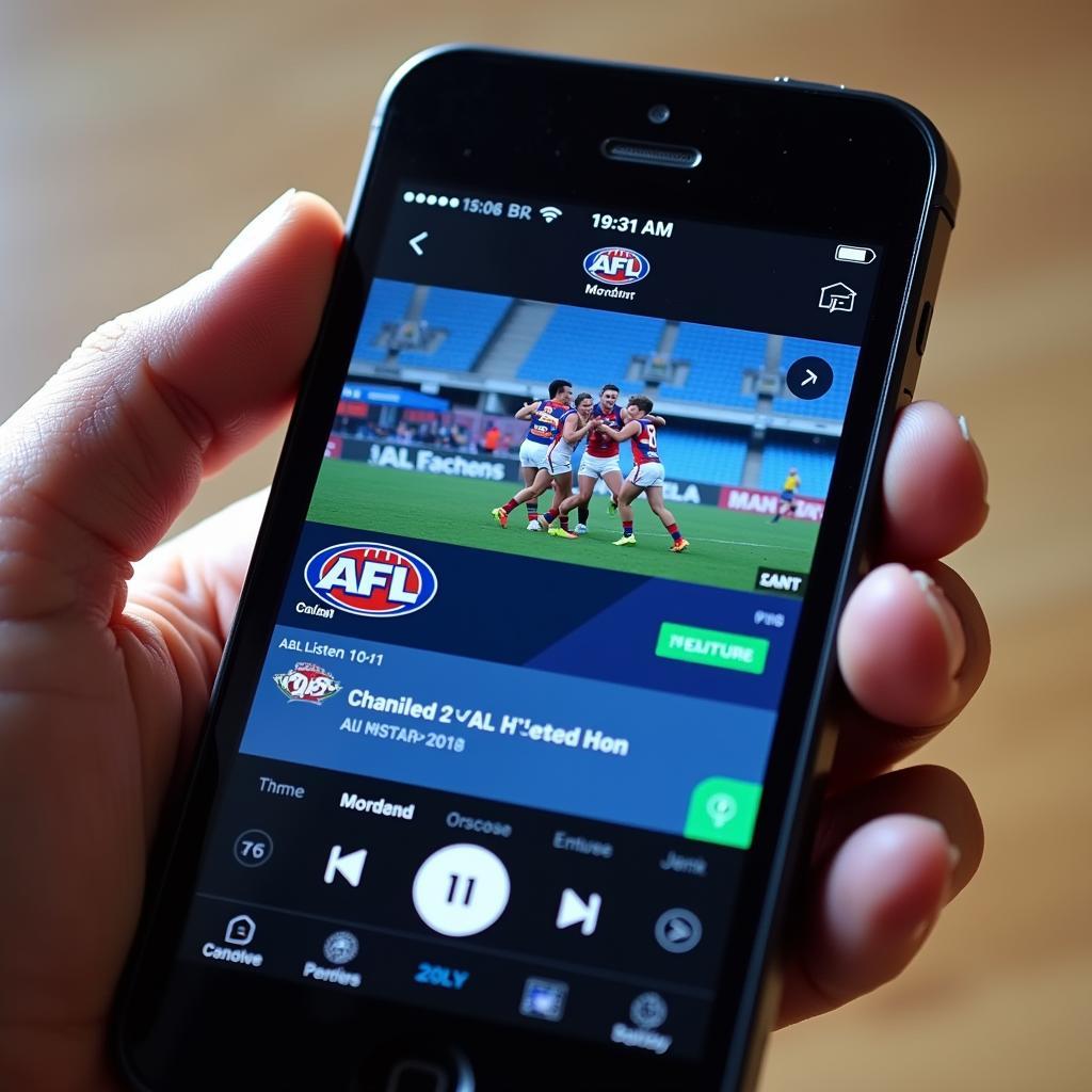 The interface of the ABC listen app displaying an AFL live stream