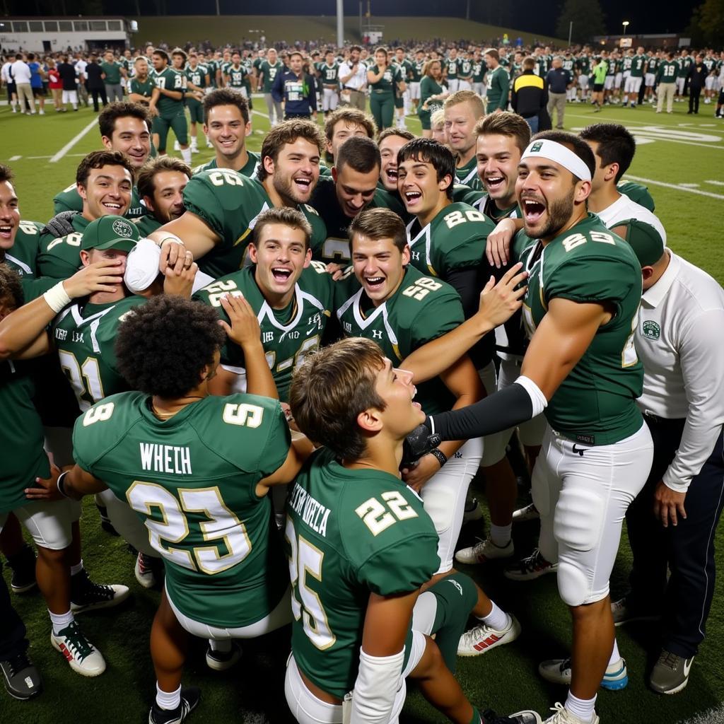 Adairsville High School football team celebrating a victory after a live game.