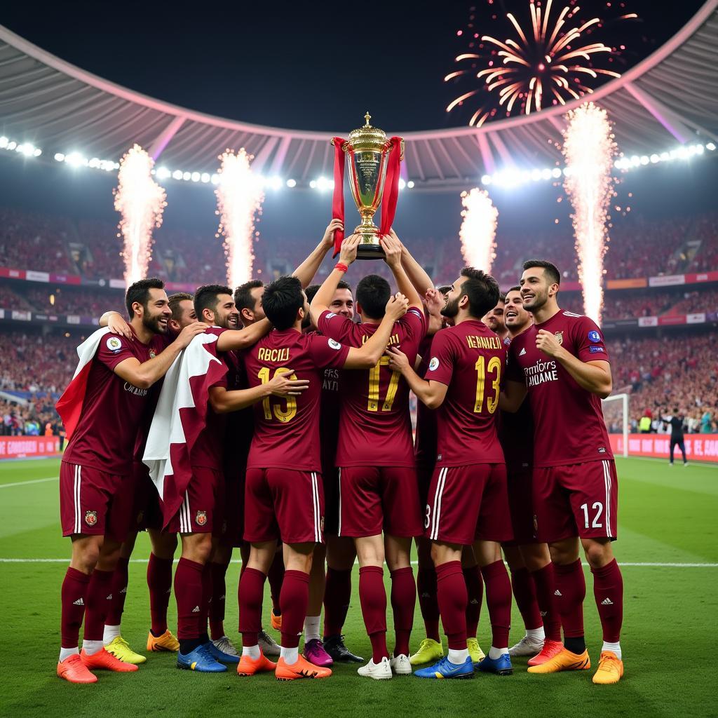 Qatar celebrating their victory in the AFC Asian Cup 2019