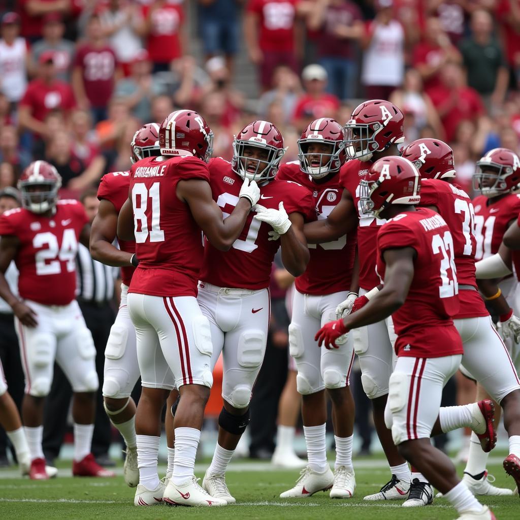 Alabama players celebrating their 2021 Championship victory