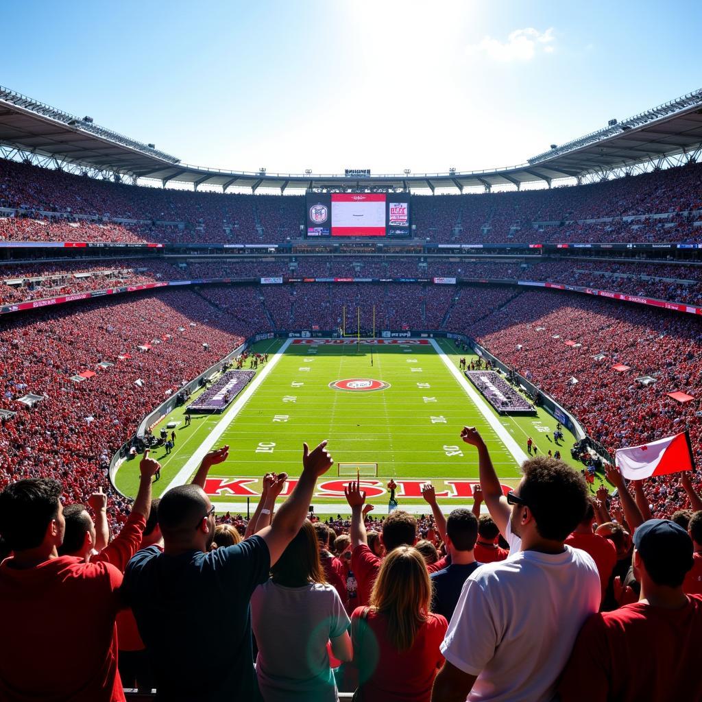 Crowd Cheering in an American Football Stadium During a Live Game