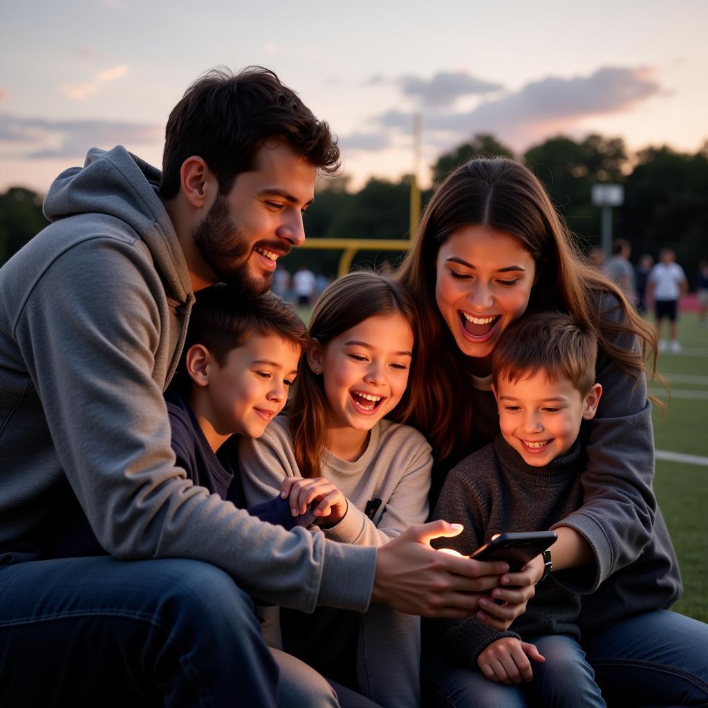 Families checking live scores on their phones