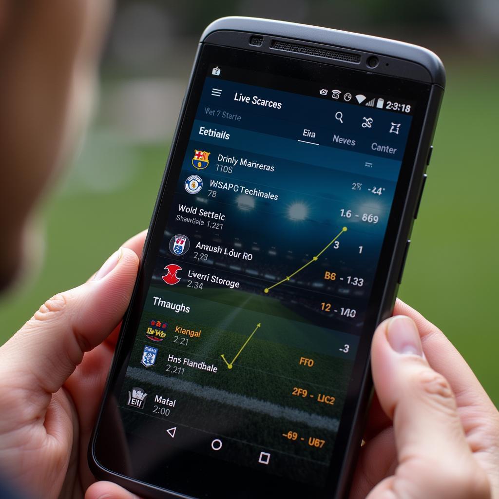 Using an Android football live scores app on a compatible Blackberry device