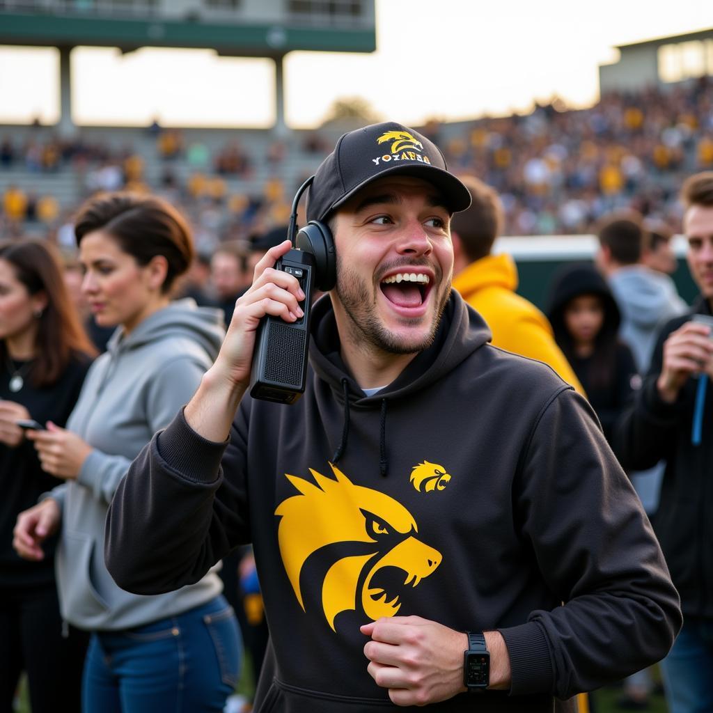 App State Fan Listening to Game on Radio