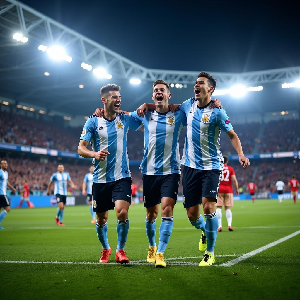 Argentina Football Team Celebrates a Goal During a Live Televised Match