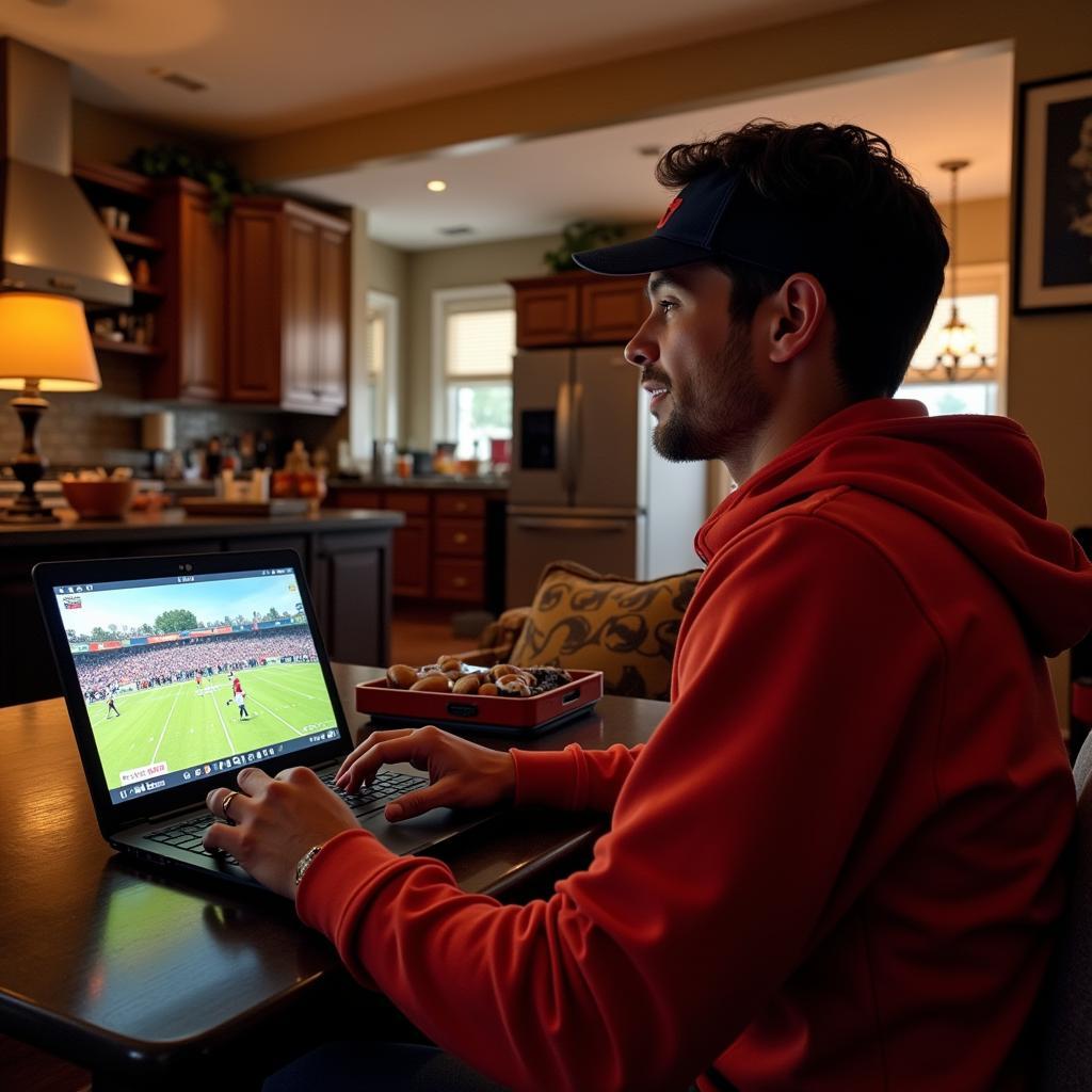 Auburn Fan Watching Game on Laptop