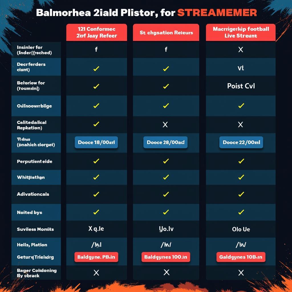 Comparison table of different live streaming platforms offering Balmorhea football games