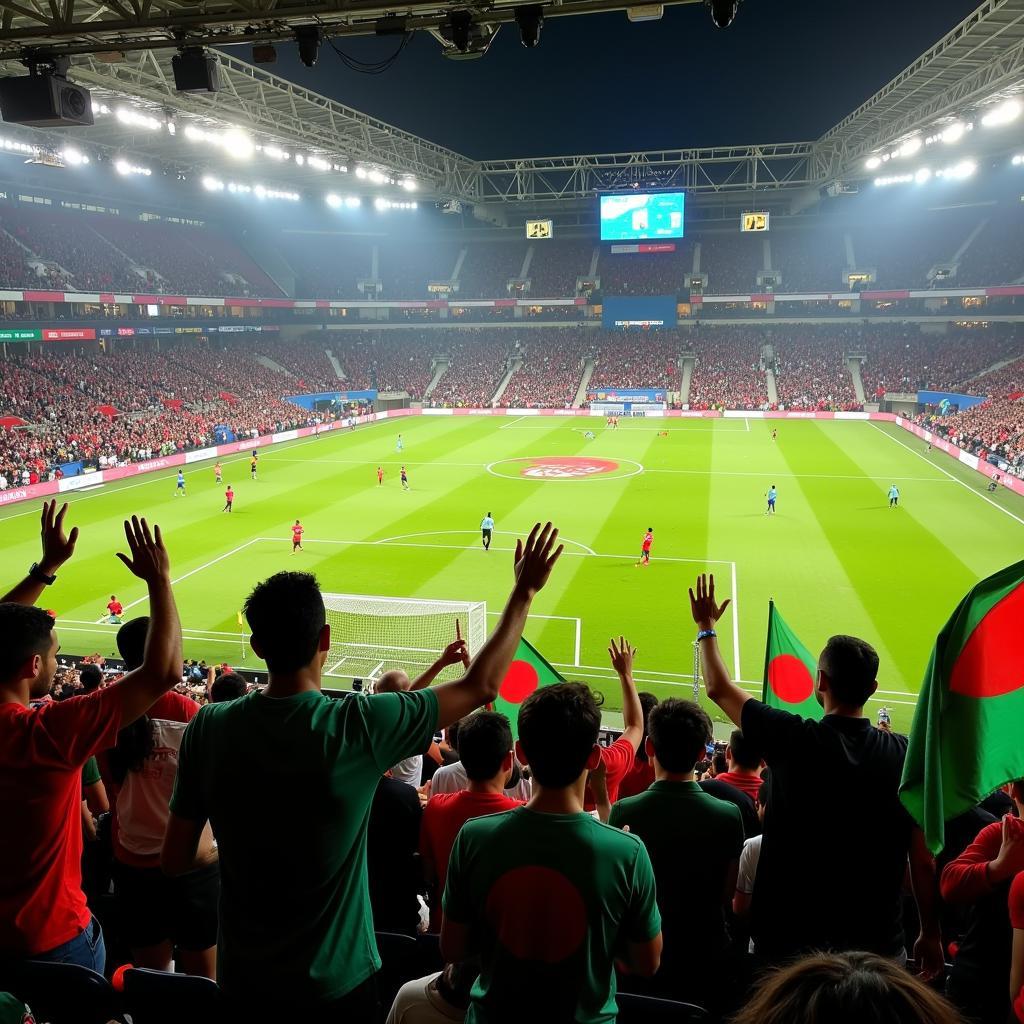 Celebrating a Goal: Bangladeshi fans erupt in joy after their team scores against Pakistan.