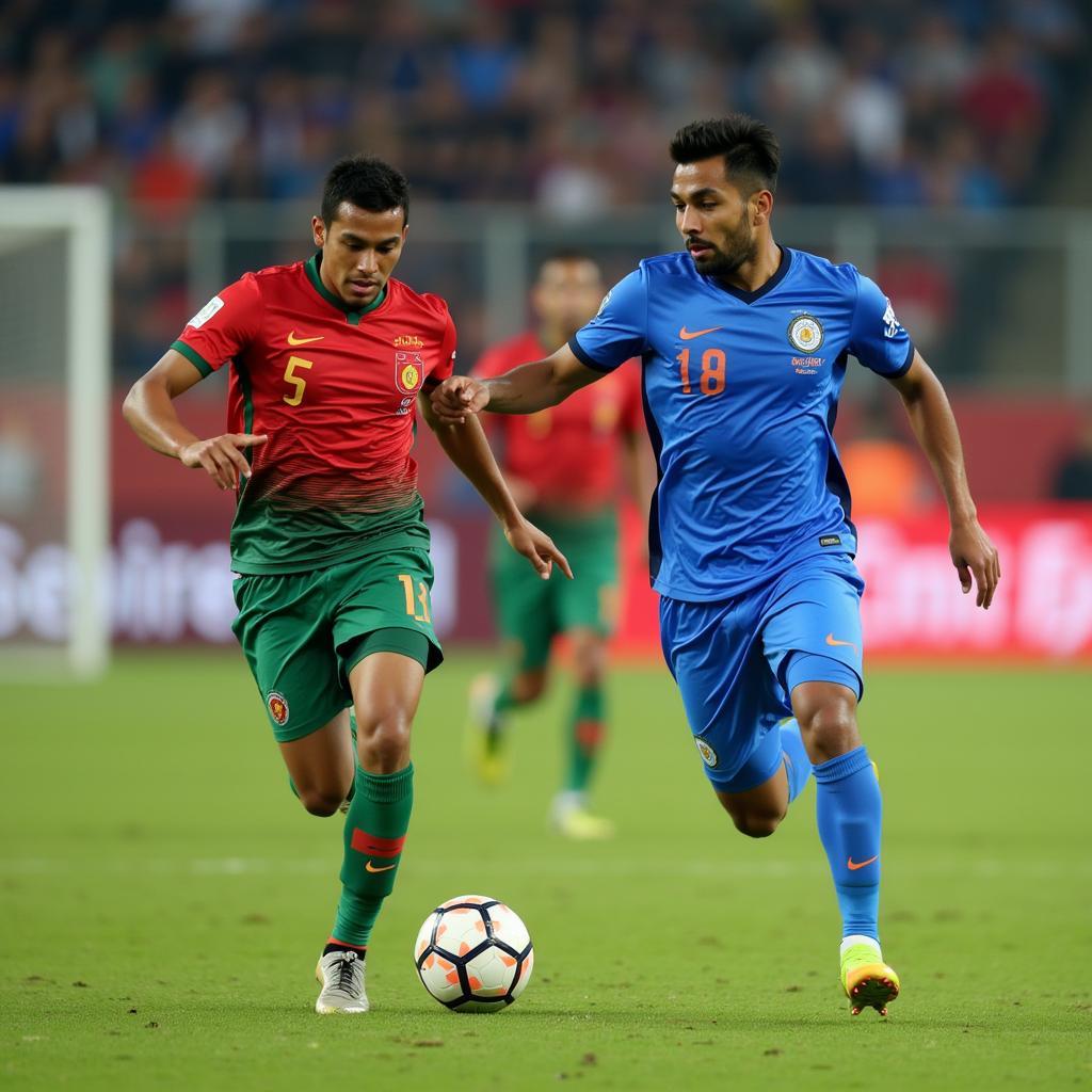 Bangladesh and India Football Players in Action