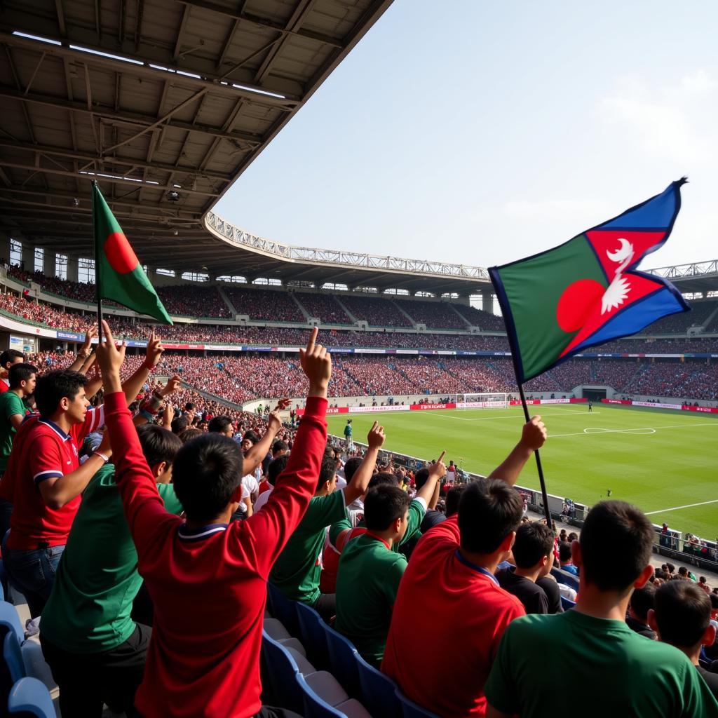 Bangladesh and Nepal Football Fans: A photo capturing the passionate atmosphere during a match between the two teams.