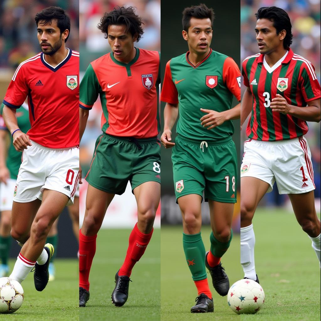 Bangladesh and Nepal Football Legends: A collage featuring prominent players from both nations.