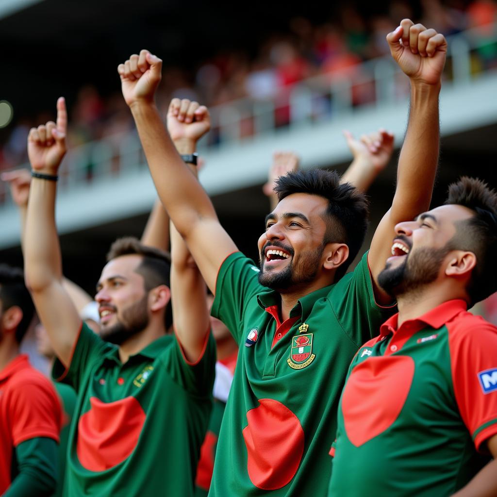 Bangladesh and Palestine football fans celebrating