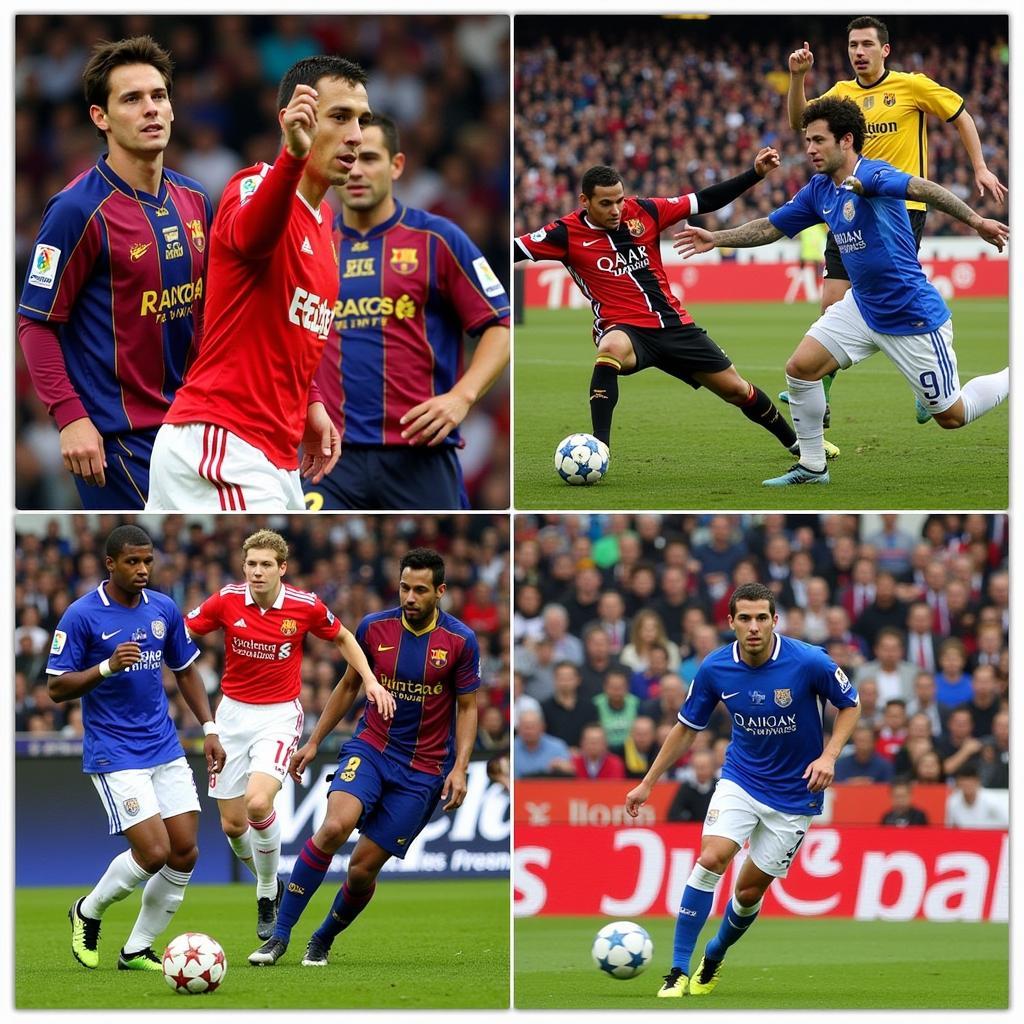 A collage of iconic moments from previous Barcelona vs Manchester United matches