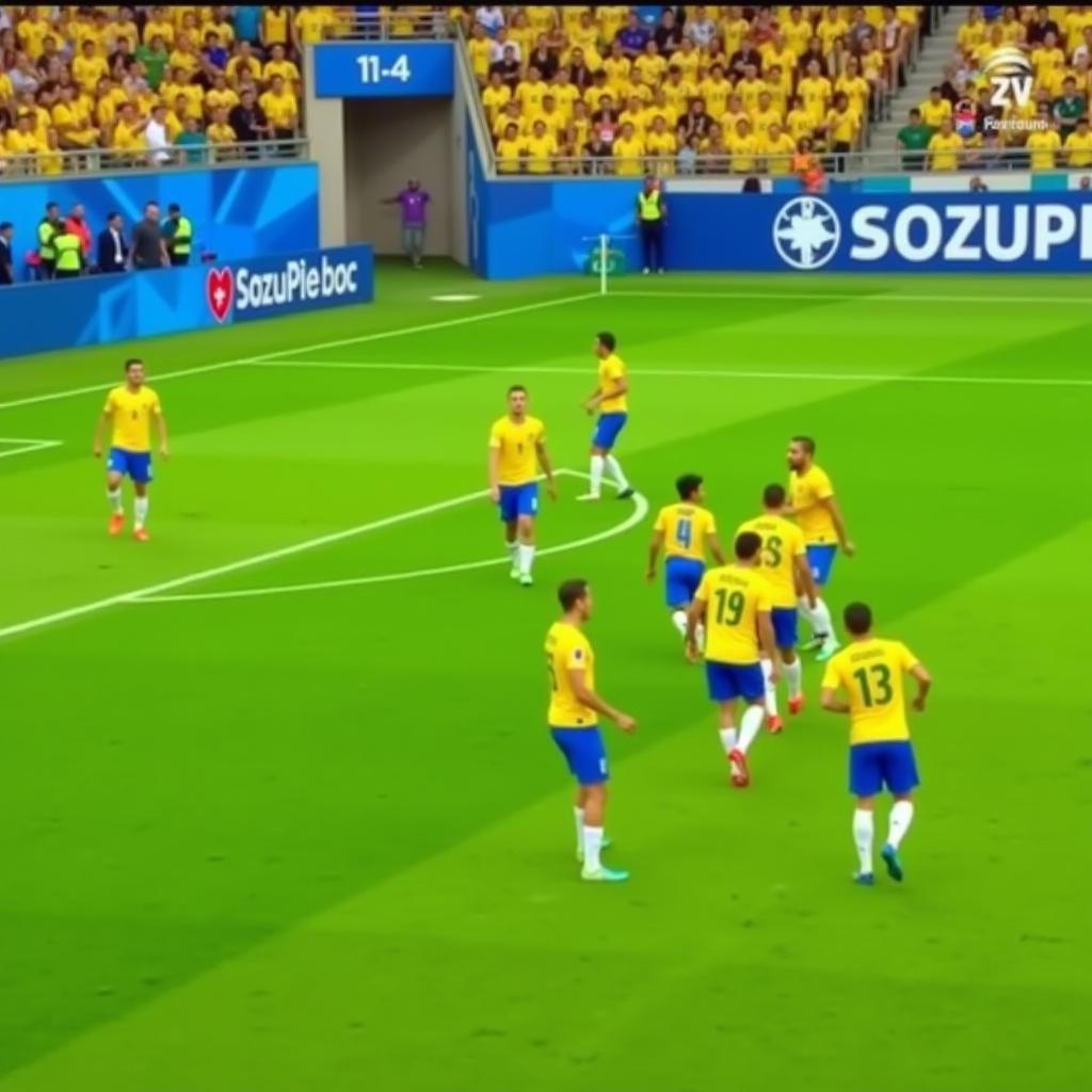 Brazil national team in action during a live football match.