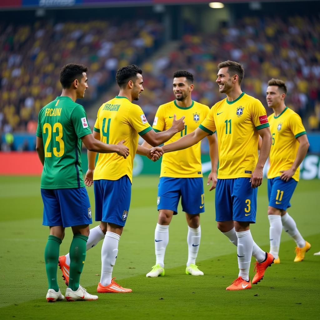 Brazil and Korea Players Shaking Hands