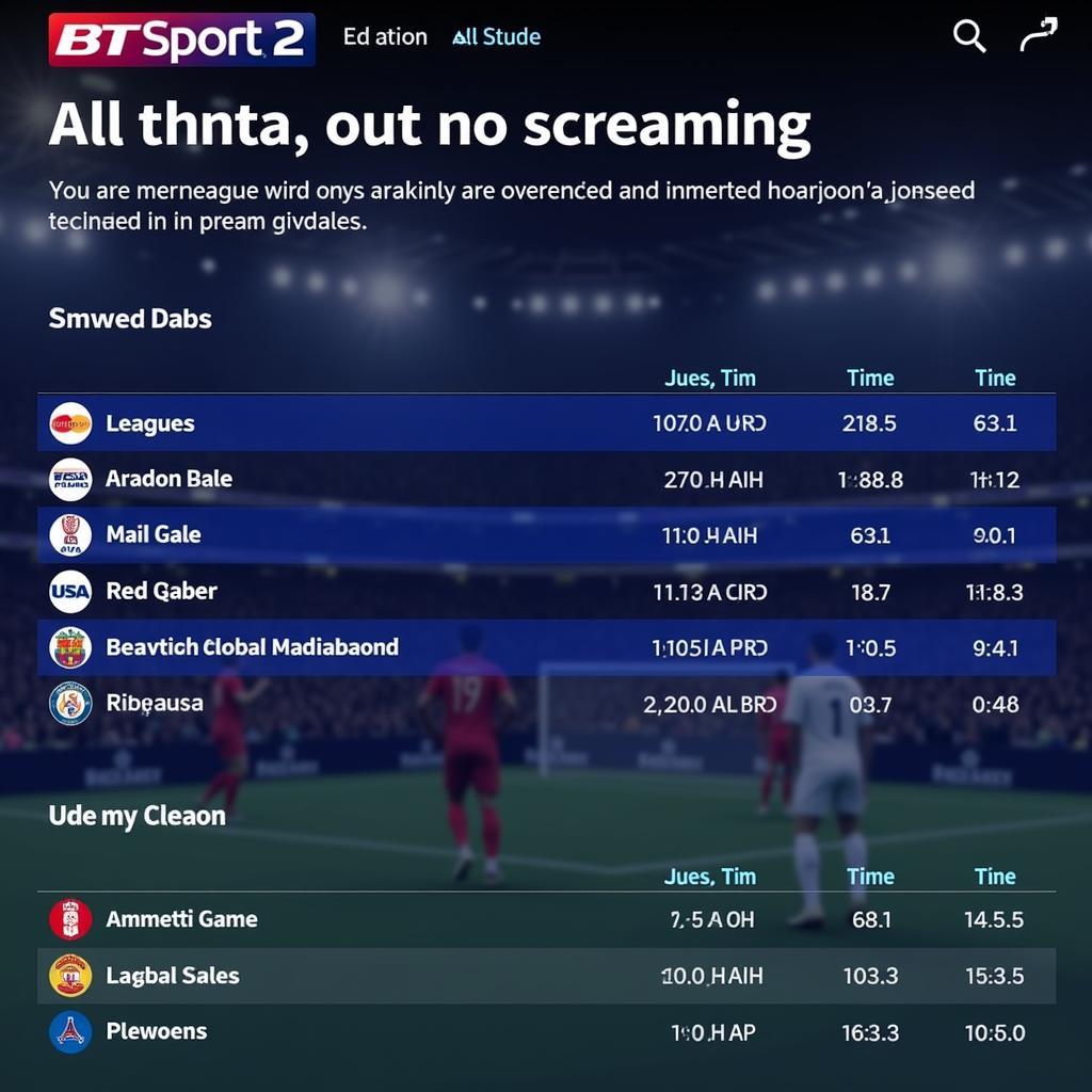 BT Sport 2 Football Competitions and Schedules