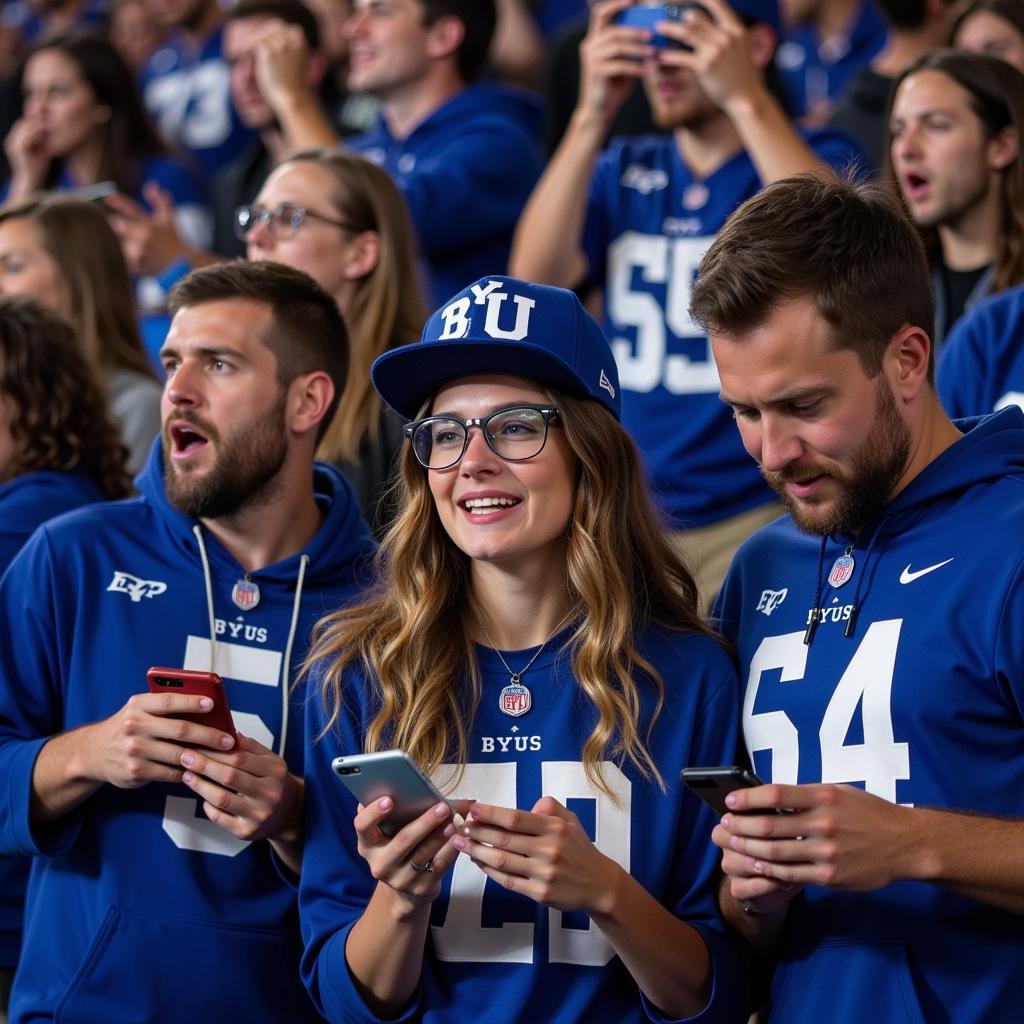 BYU Football Fans Checking Live Updates on Their Phones