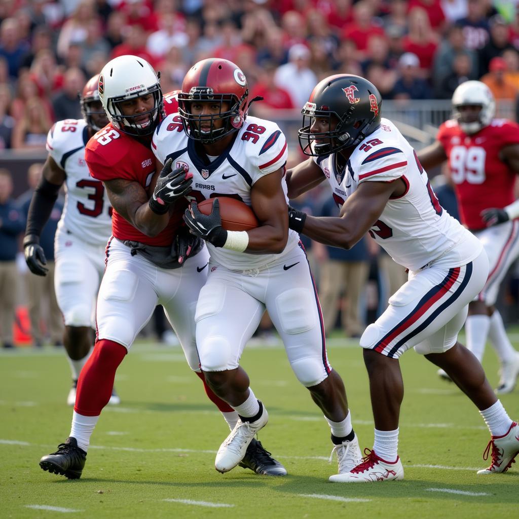 Catawba College football players in action during a live game